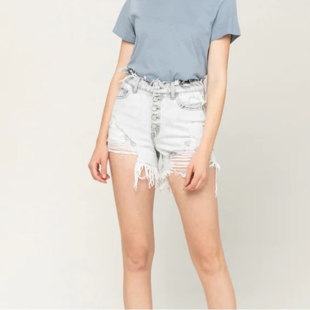 RUBY AND JENNA — Moonwalk - Super High Rise Distressed Raw Waistband Shorts